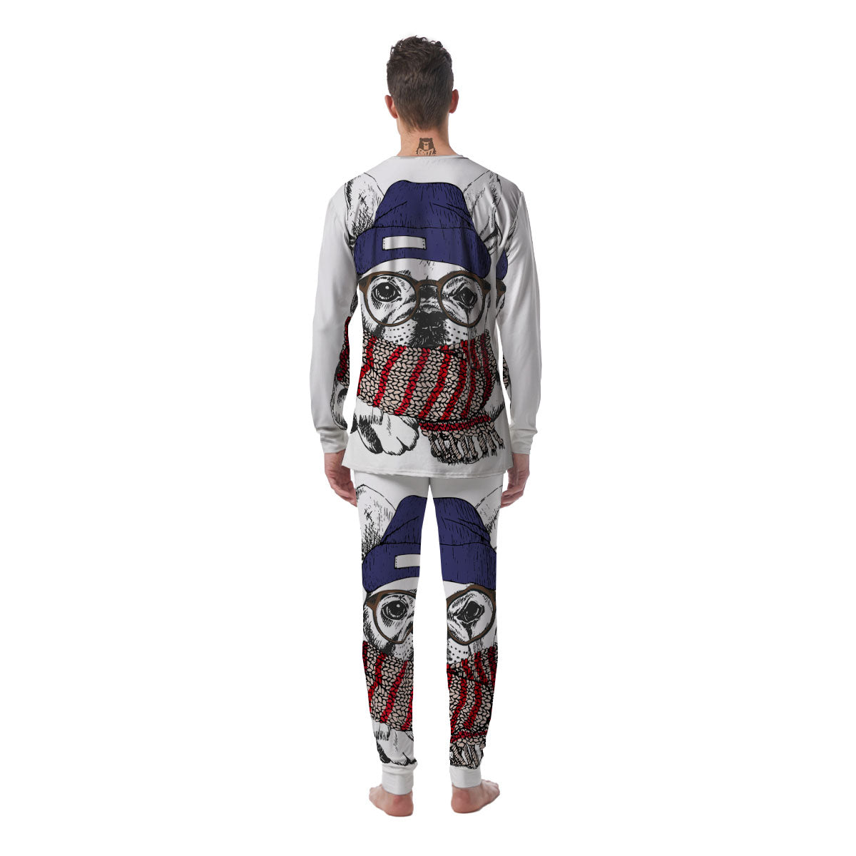 French Bulldog Wearing Glasses Print Men's Pajamas-grizzshop
