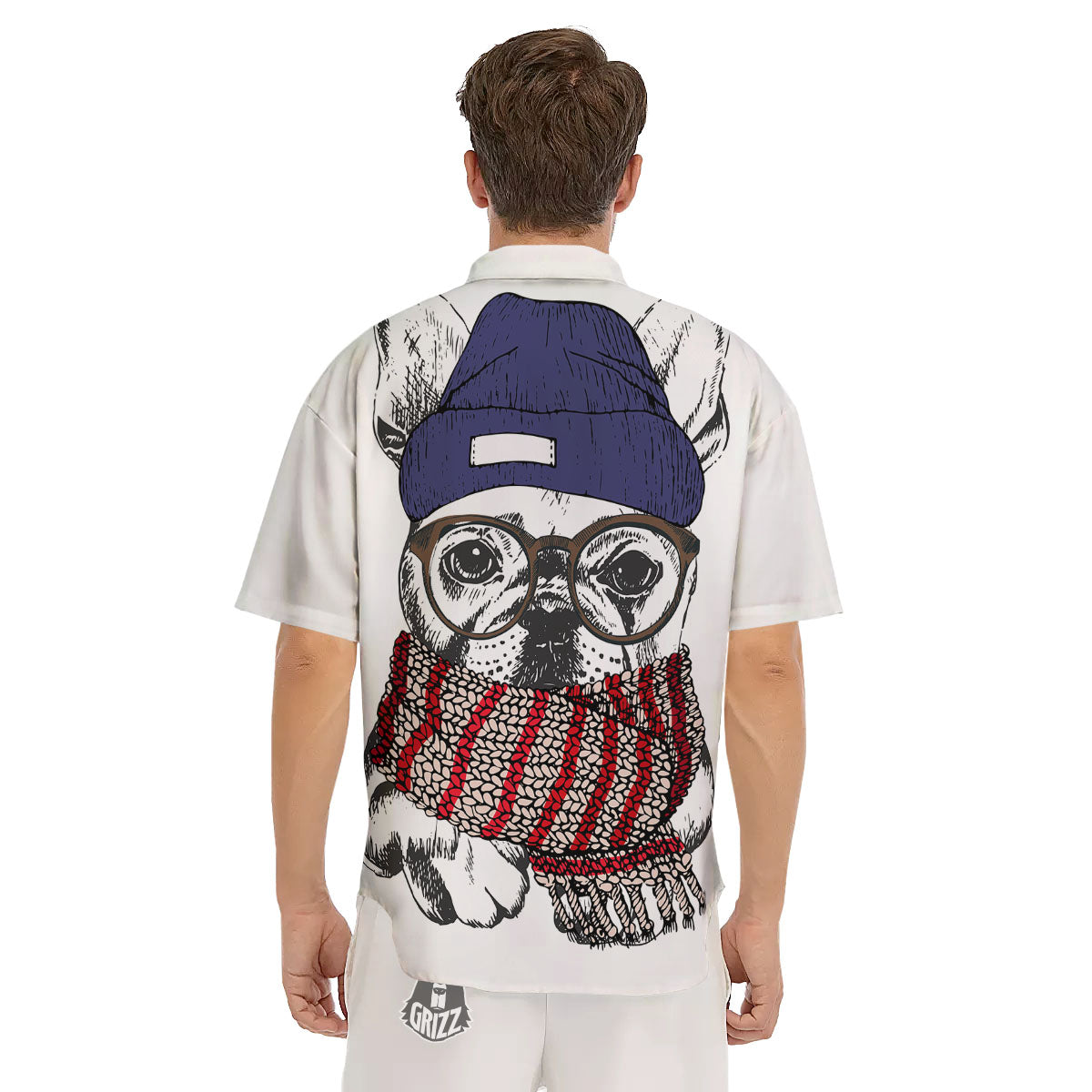 French Bulldog Wearing Glasses Print Men's Short Sleeve Shirts-grizzshop