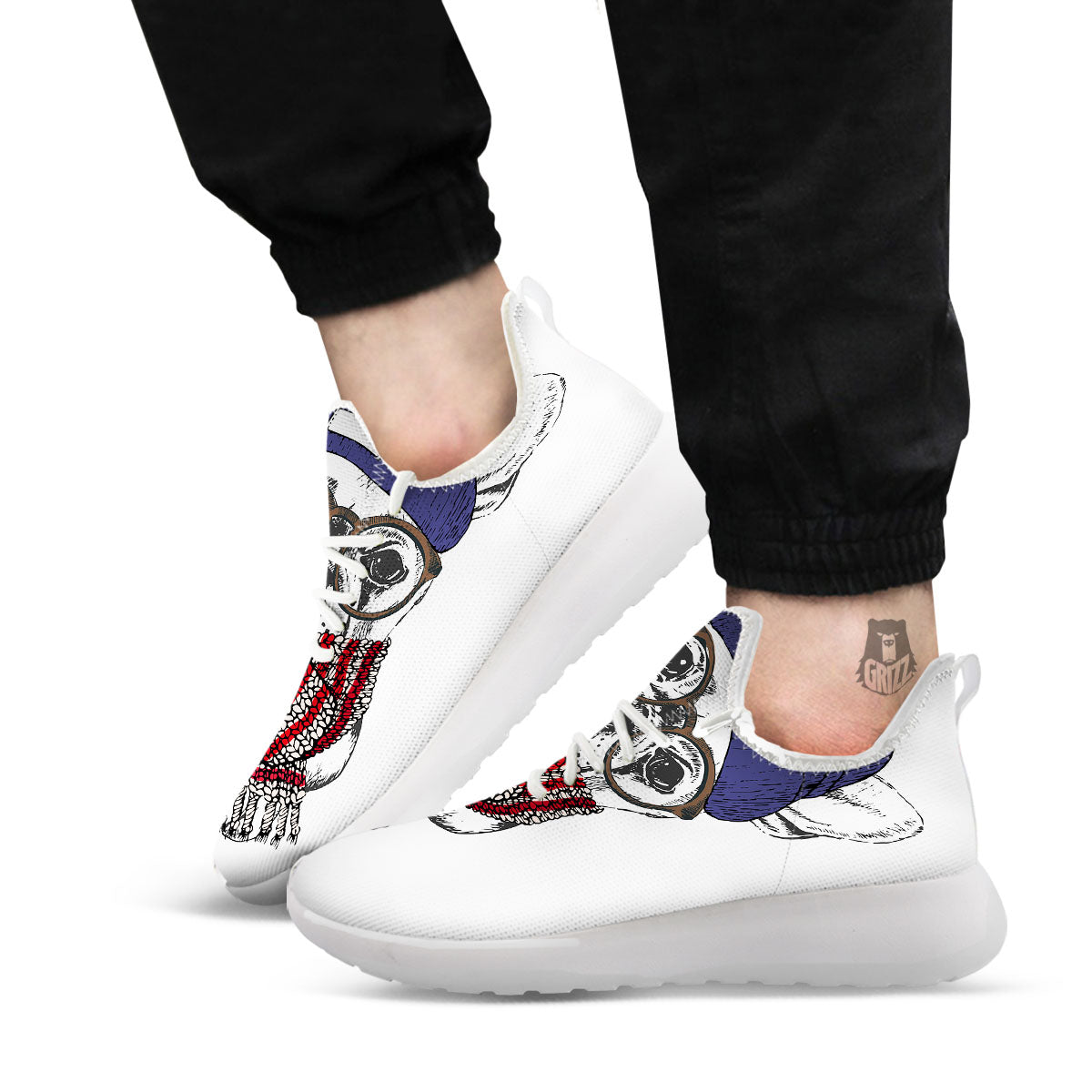French Bulldog Wearing Glasses Print White Athletic Shoes-grizzshop