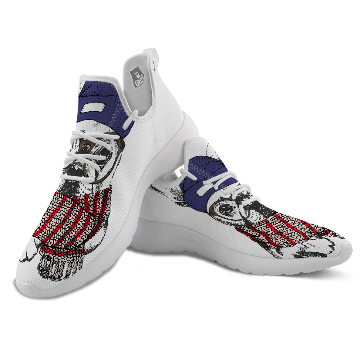 French Bulldog Wearing Glasses Print White Athletic Shoes-grizzshop