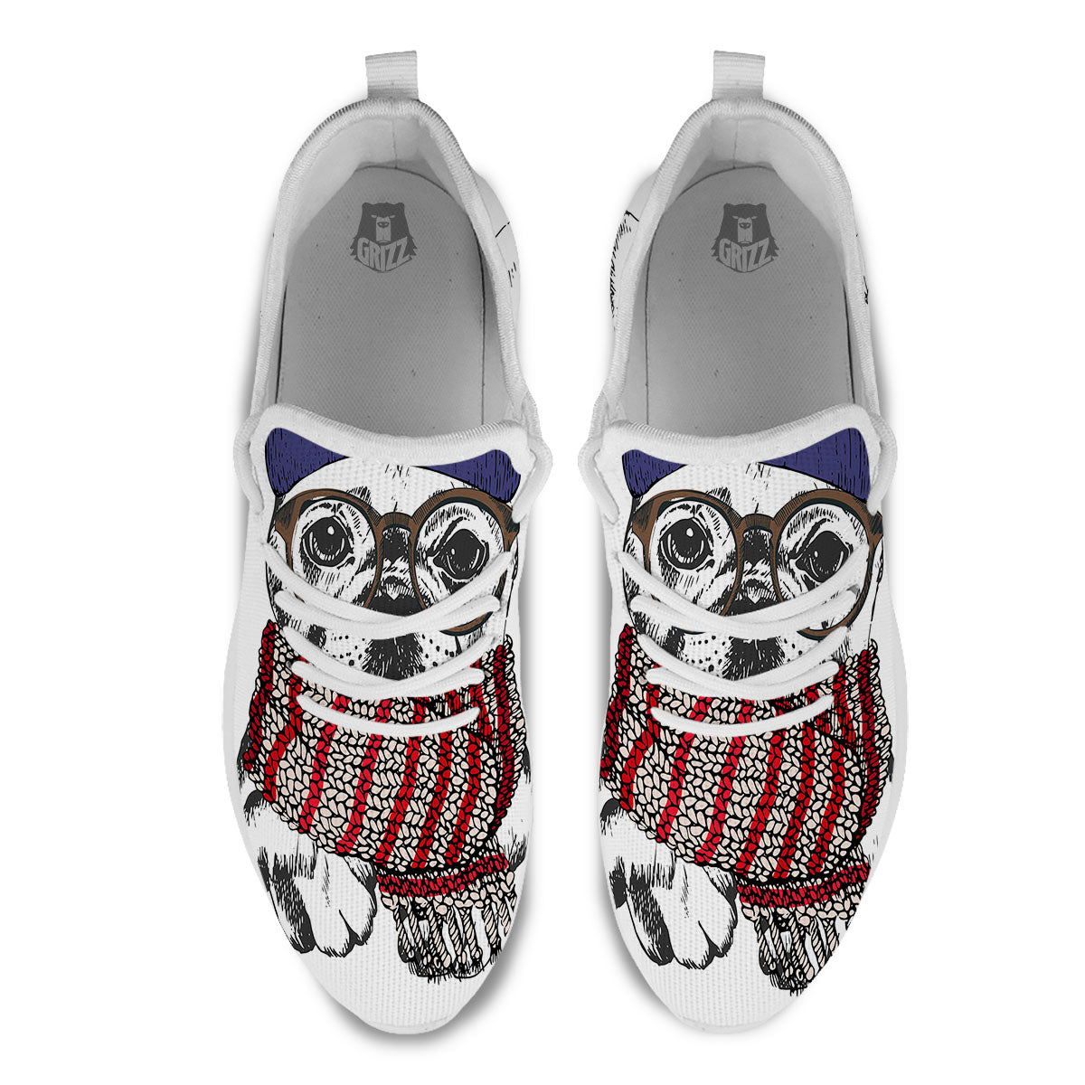 French Bulldog Wearing Glasses Print White Athletic Shoes-grizzshop