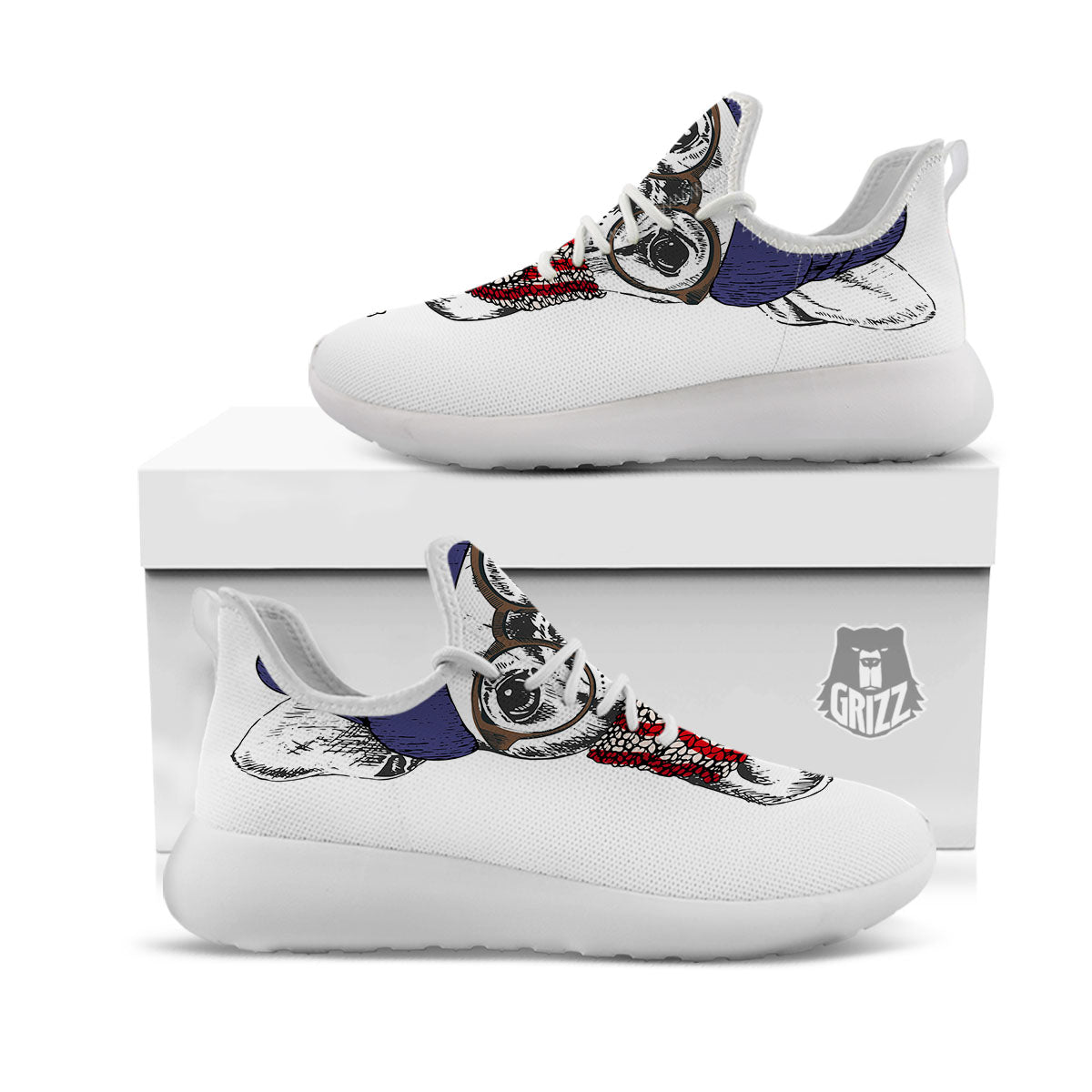 French Bulldog Wearing Glasses Print White Athletic Shoes-grizzshop