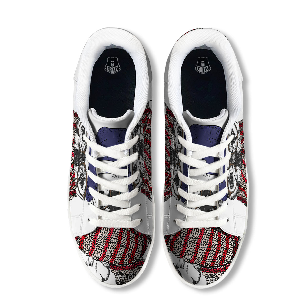 French Bulldog Wearing Glasses Print White Low Top Sneakers-grizzshop