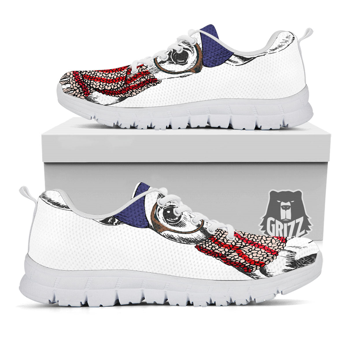 French Bulldog Wearing Glasses Print White Sneaker-grizzshop