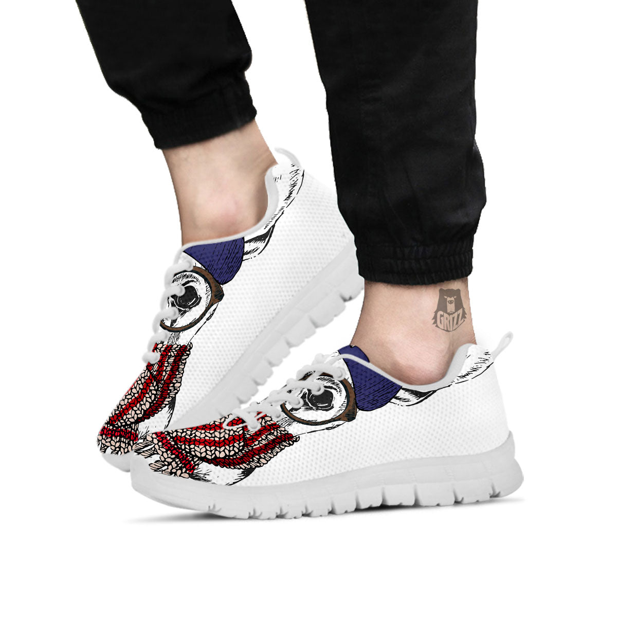 French Bulldog Wearing Glasses Print White Sneaker-grizzshop