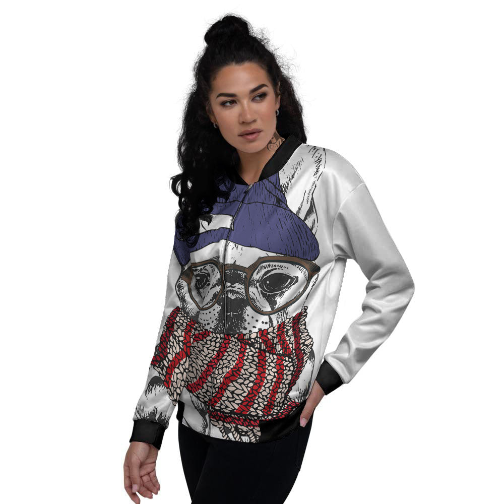 French Bulldog Wearing Glasses Print Women's Bomber Jacket-grizzshop