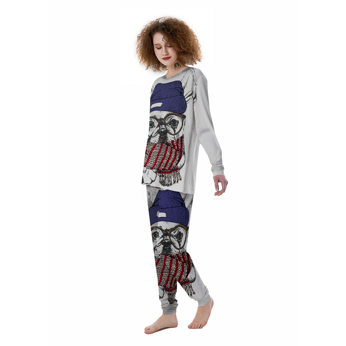 French Bulldog Wearing Glasses Print Women's Pajamas-grizzshop