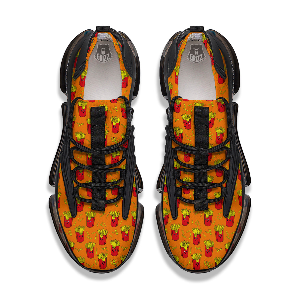 French Fries Cartoon Print Pattern Black Gym Shoes-grizzshop