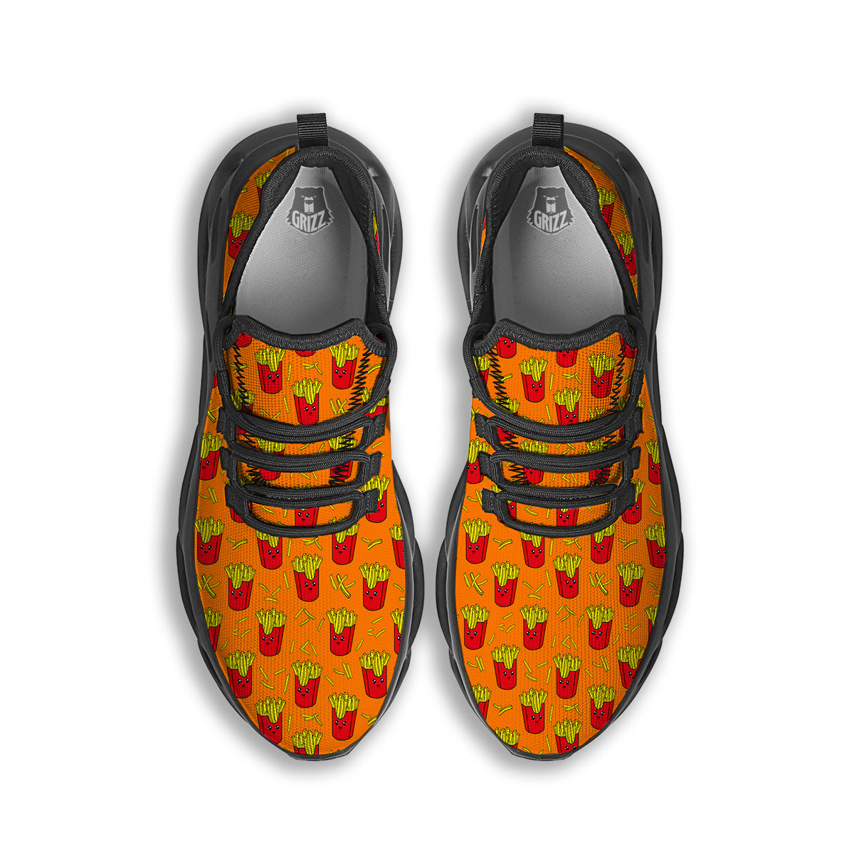 French Fries Cartoon Print Pattern Black Running Shoes-grizzshop