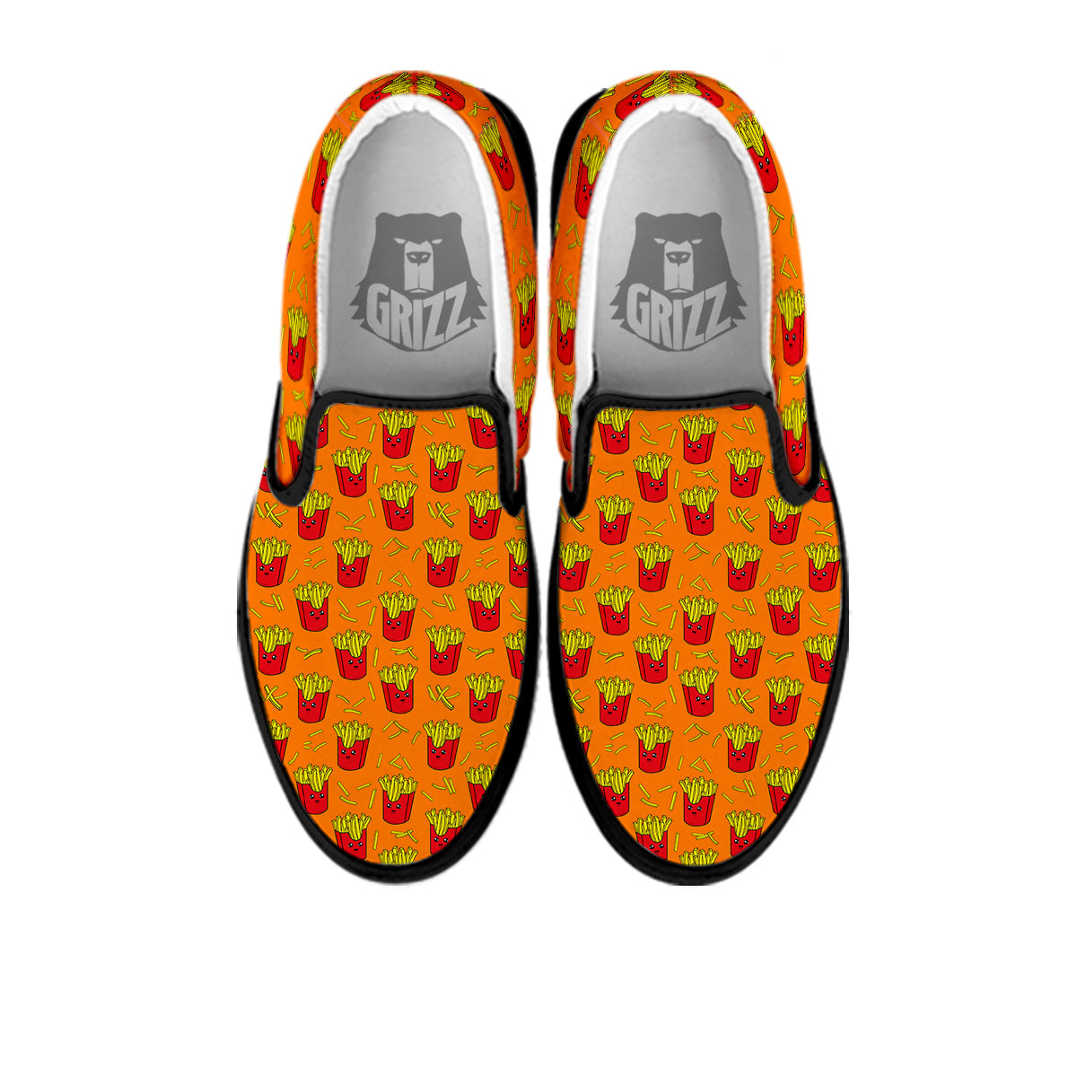French Fries Cartoon Print Pattern Black Slip On Shoes-grizzshop