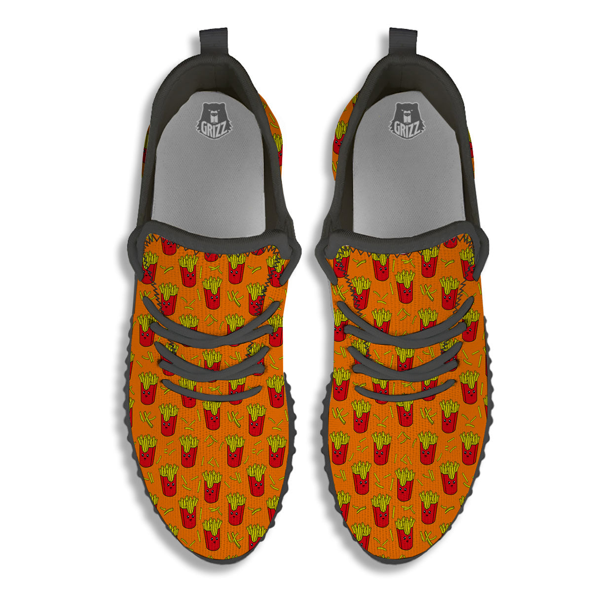 French Fries Cartoon Print Pattern Black Walking Shoes-grizzshop