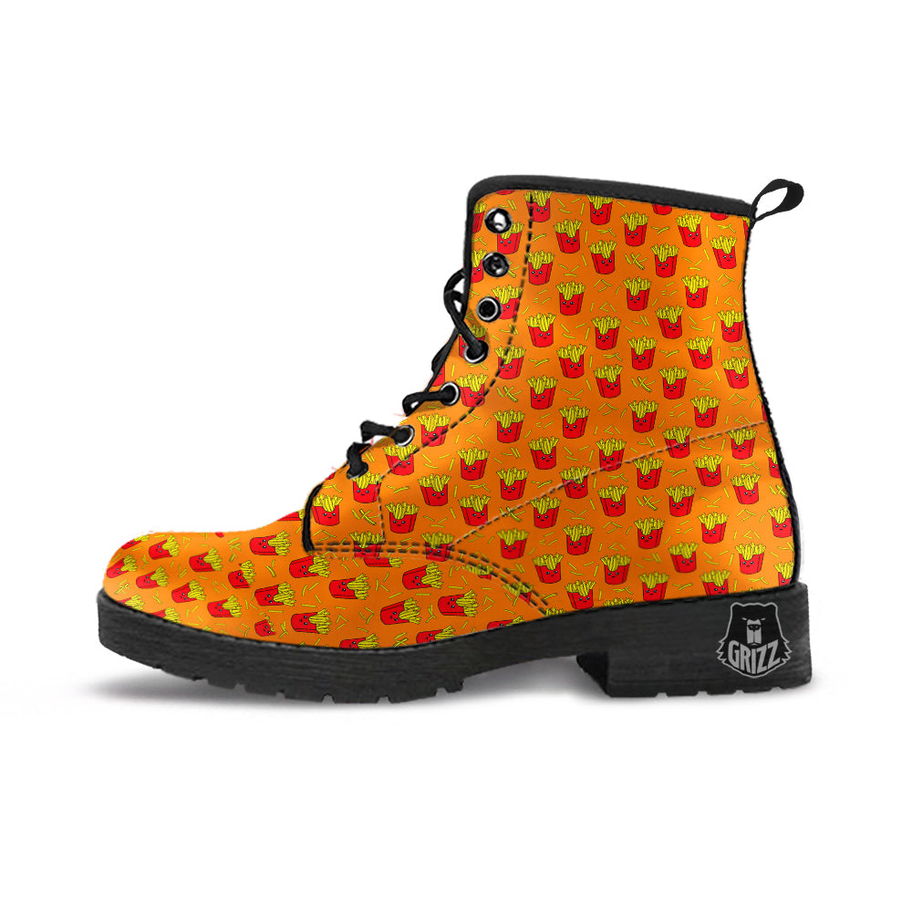 French Fries Cartoon Print Pattern Leather Boots-grizzshop