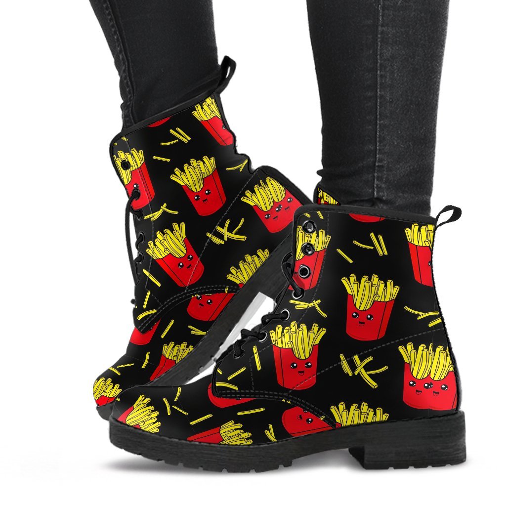 French Fries Cartoon Print Pattern Men Women Leather Boots-grizzshop