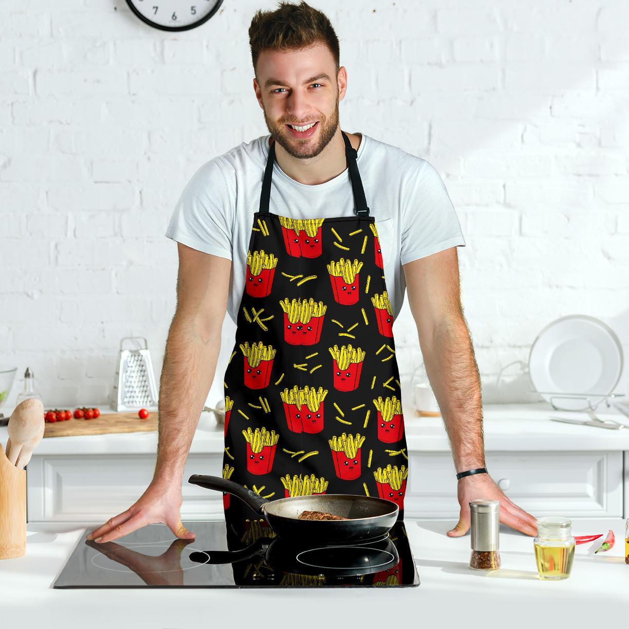 French Fries Cartoon Print Pattern Men's Apron-grizzshop