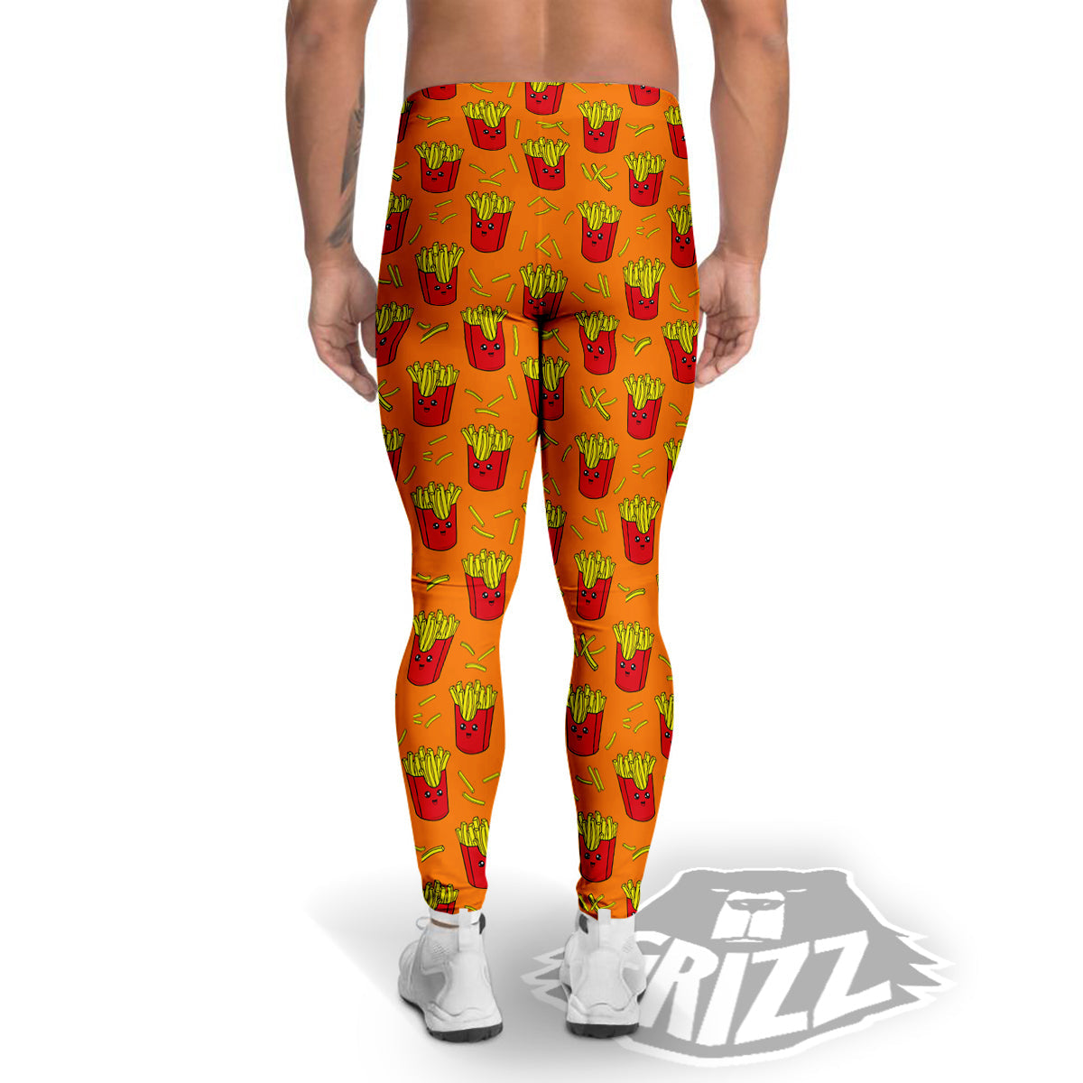 French Fries Cartoon Print Pattern Men's Leggings-grizzshop
