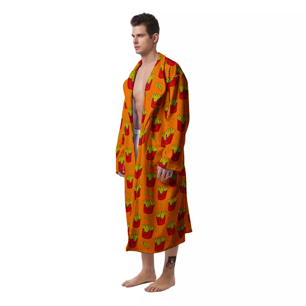 French Fries Cartoon Print Pattern Men's Robe-grizzshop