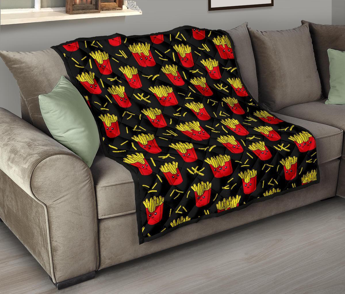French Fries Cartoon Print Pattern Quilt-grizzshop