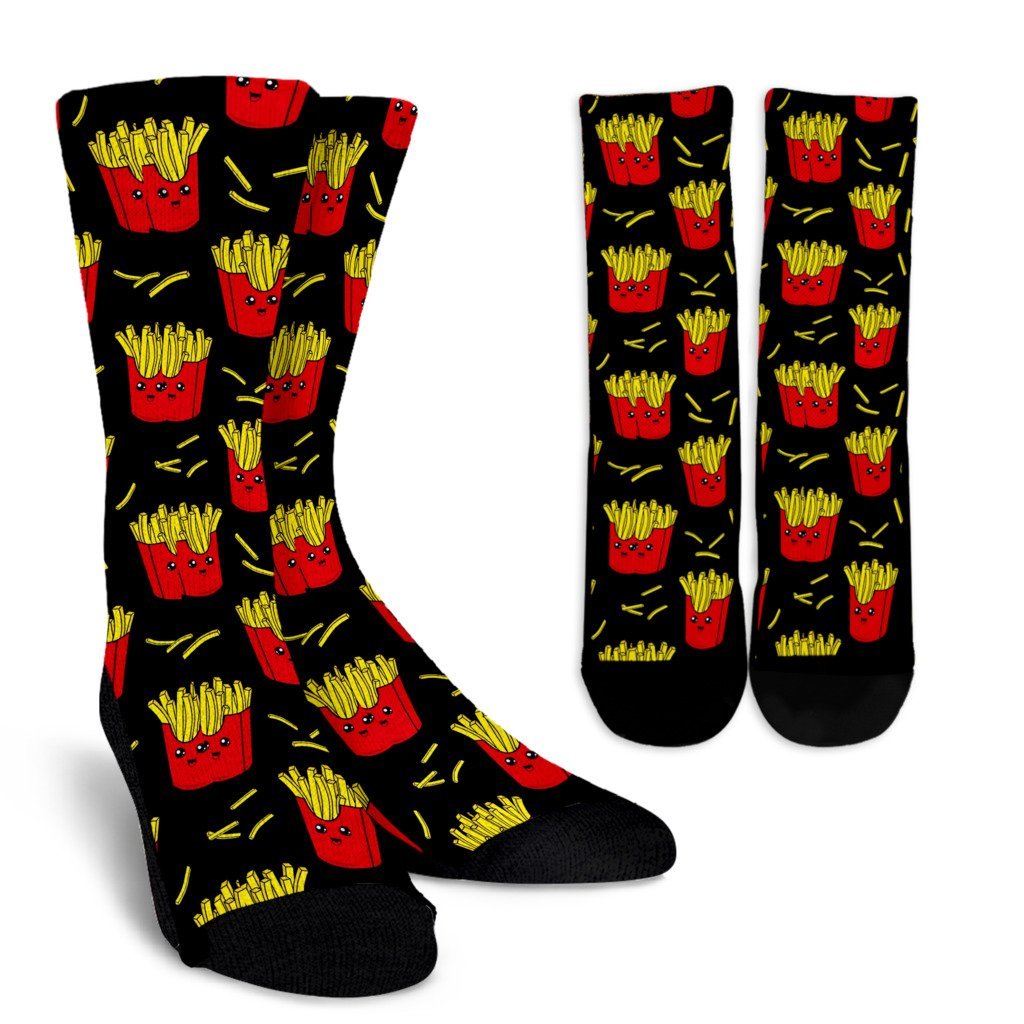 French Fries Cartoon Print Pattern Unisex Crew Socks-grizzshop