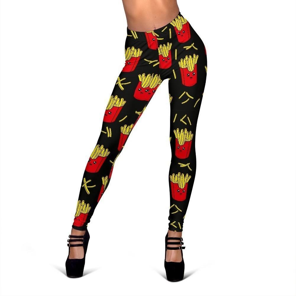 French Fries Cartoon Print Pattern Women Leggings-grizzshop