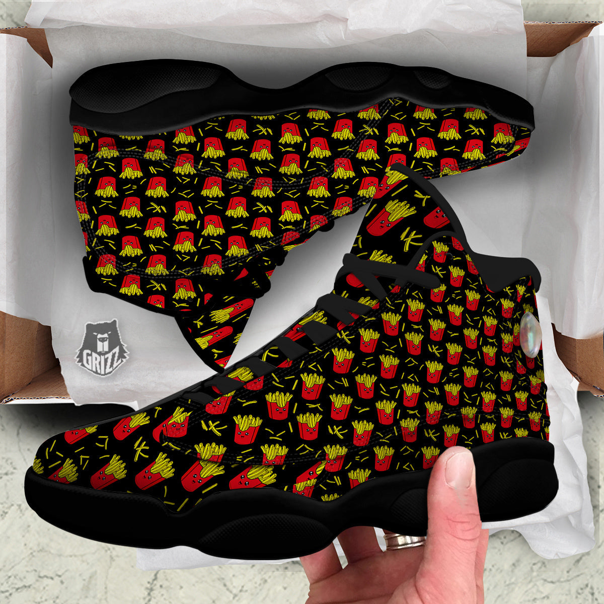 French Fries Cute Print Pattern Black Basketball Shoes-grizzshop