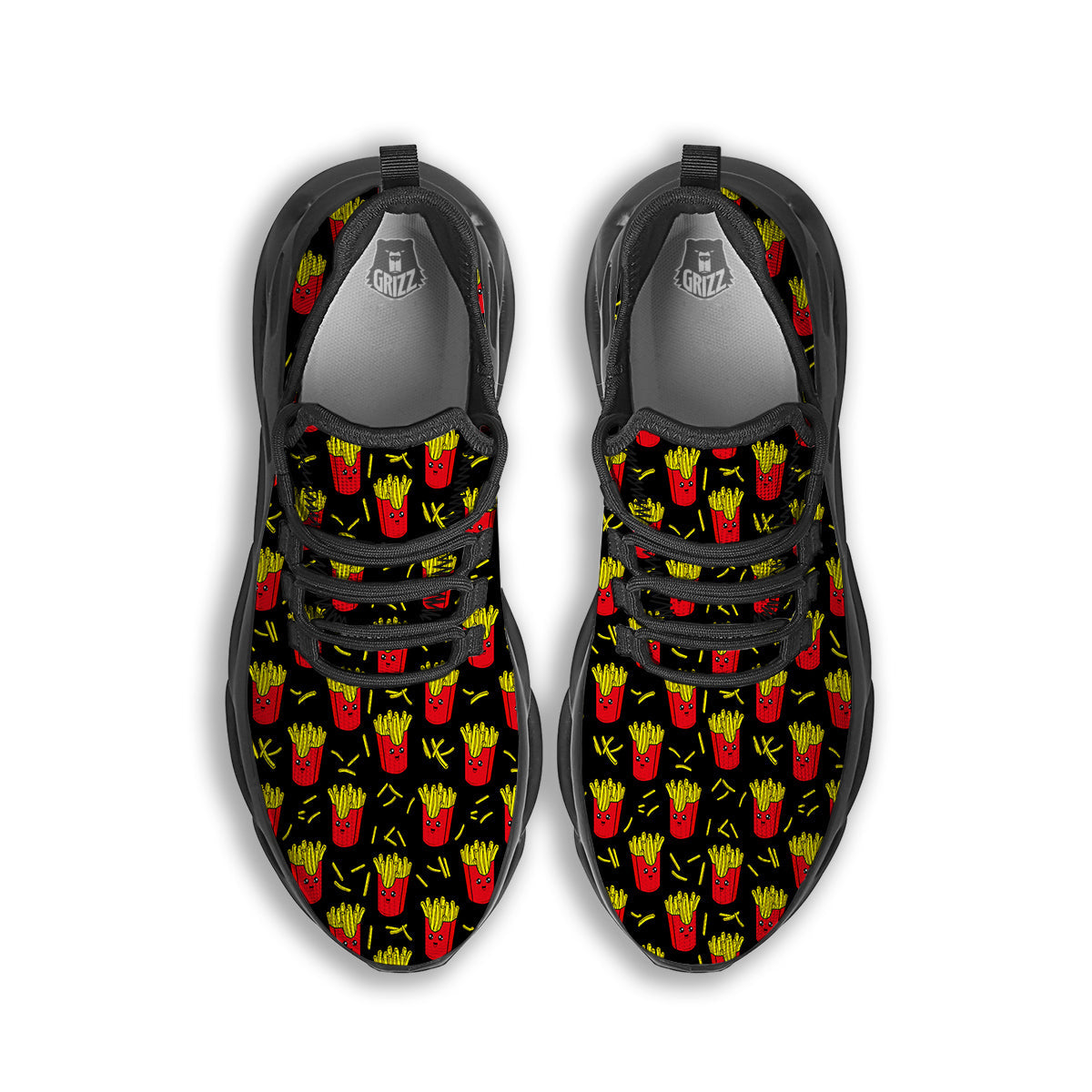 French Fries Cute Print Pattern Black Running Shoes-grizzshop