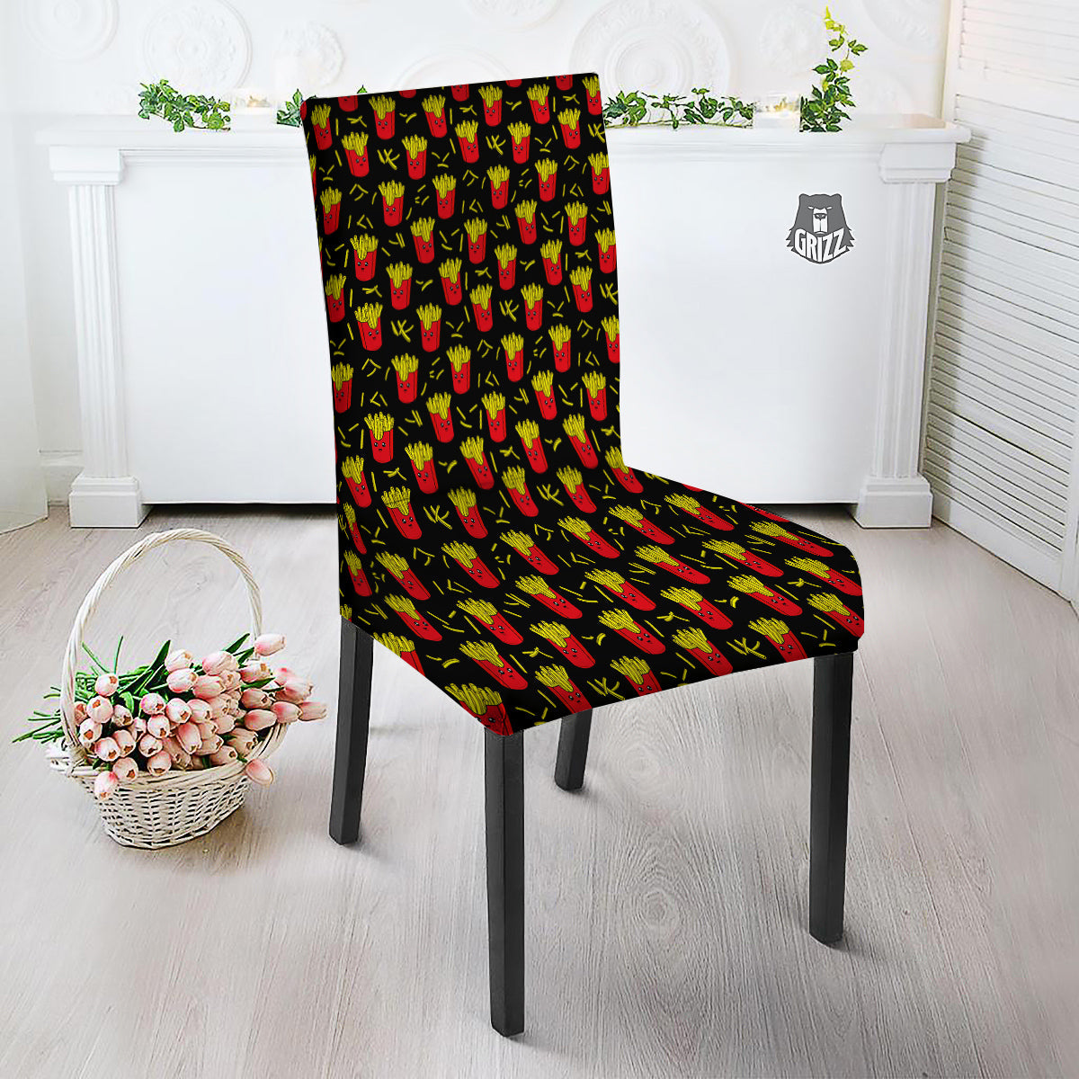 French Fries Cute Print Pattern Dining Chair Slipcover-grizzshop