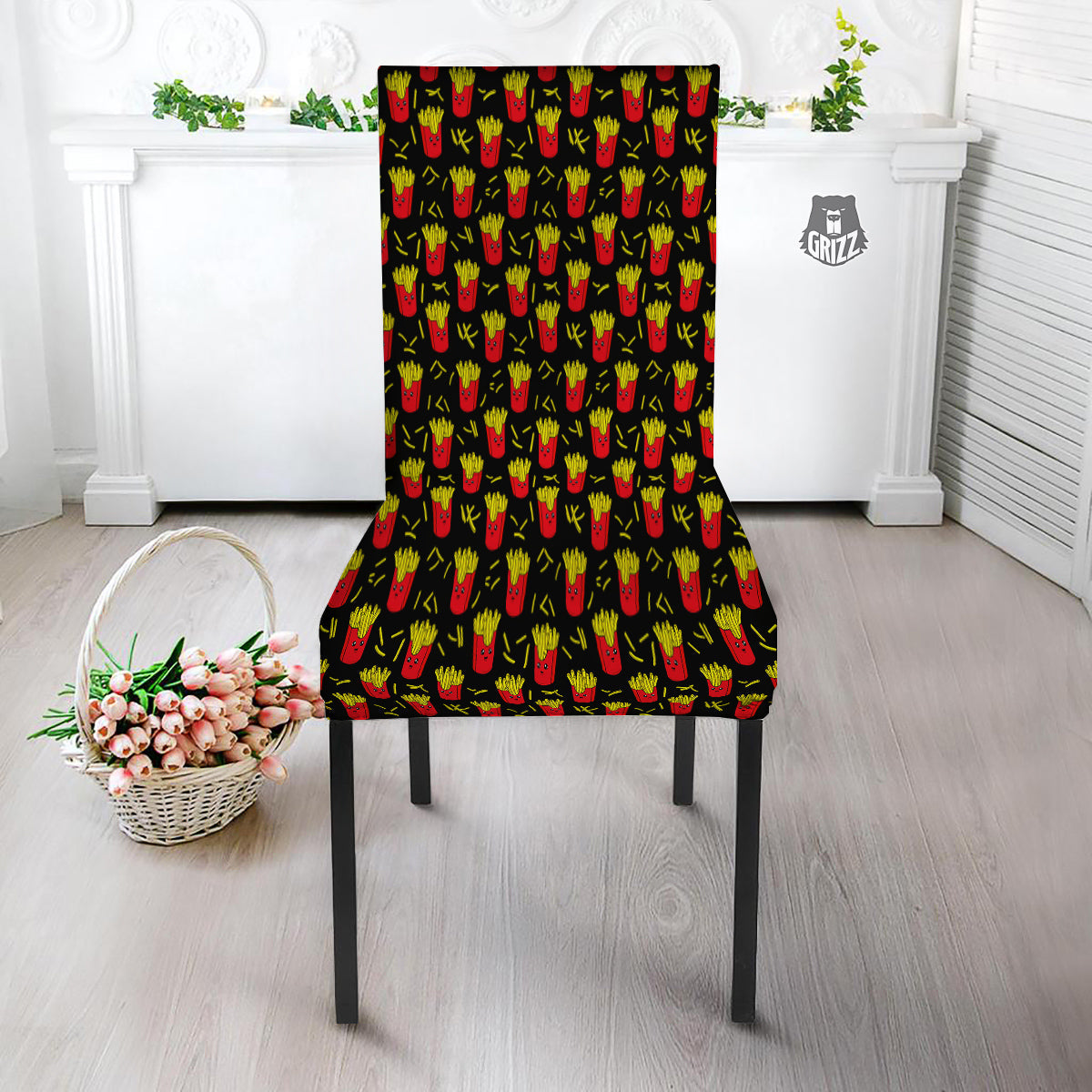 French Fries Cute Print Pattern Dining Chair Slipcover-grizzshop