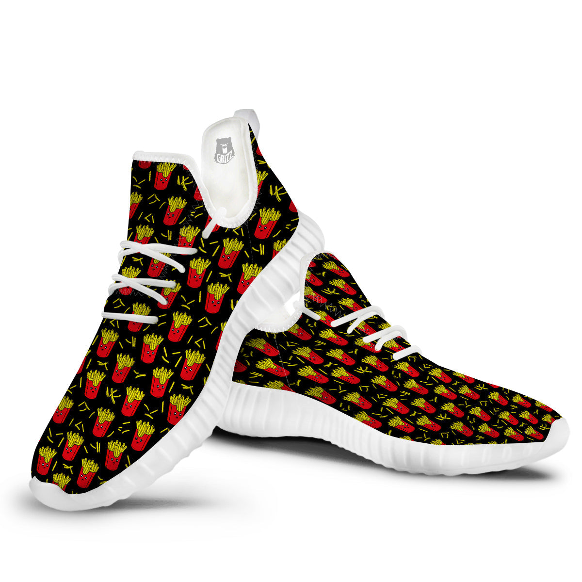 French Fries Cute Print Pattern White Walking Shoes-grizzshop