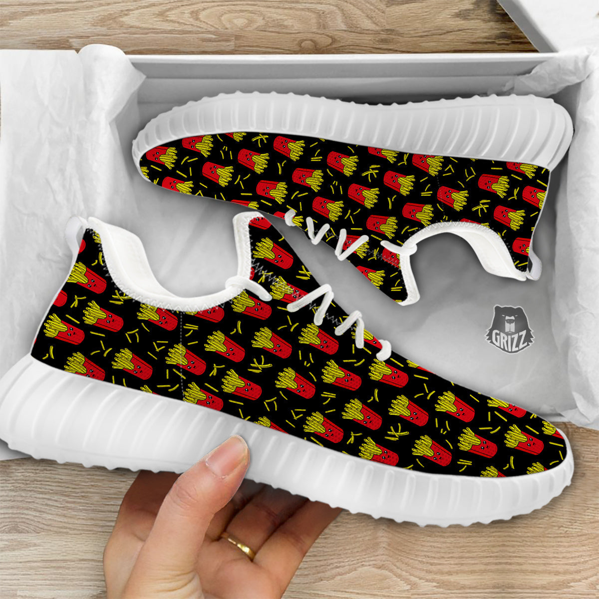 French Fries Cute Print Pattern White Walking Shoes-grizzshop