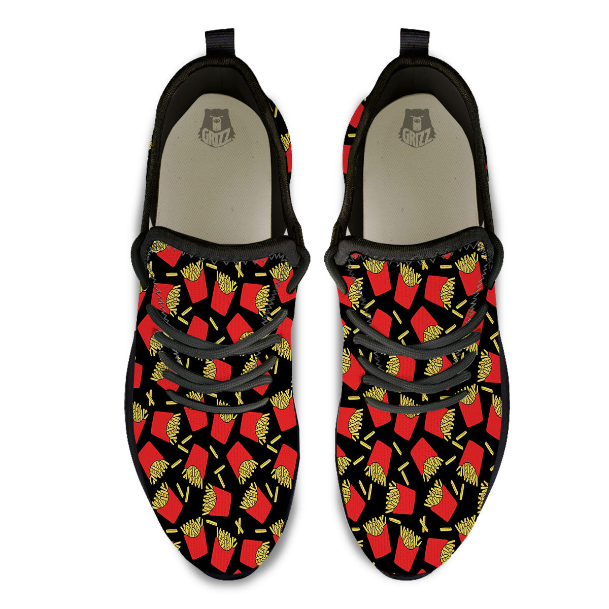 French Fries Doodle Print Pattern Black Athletic Shoes-grizzshop