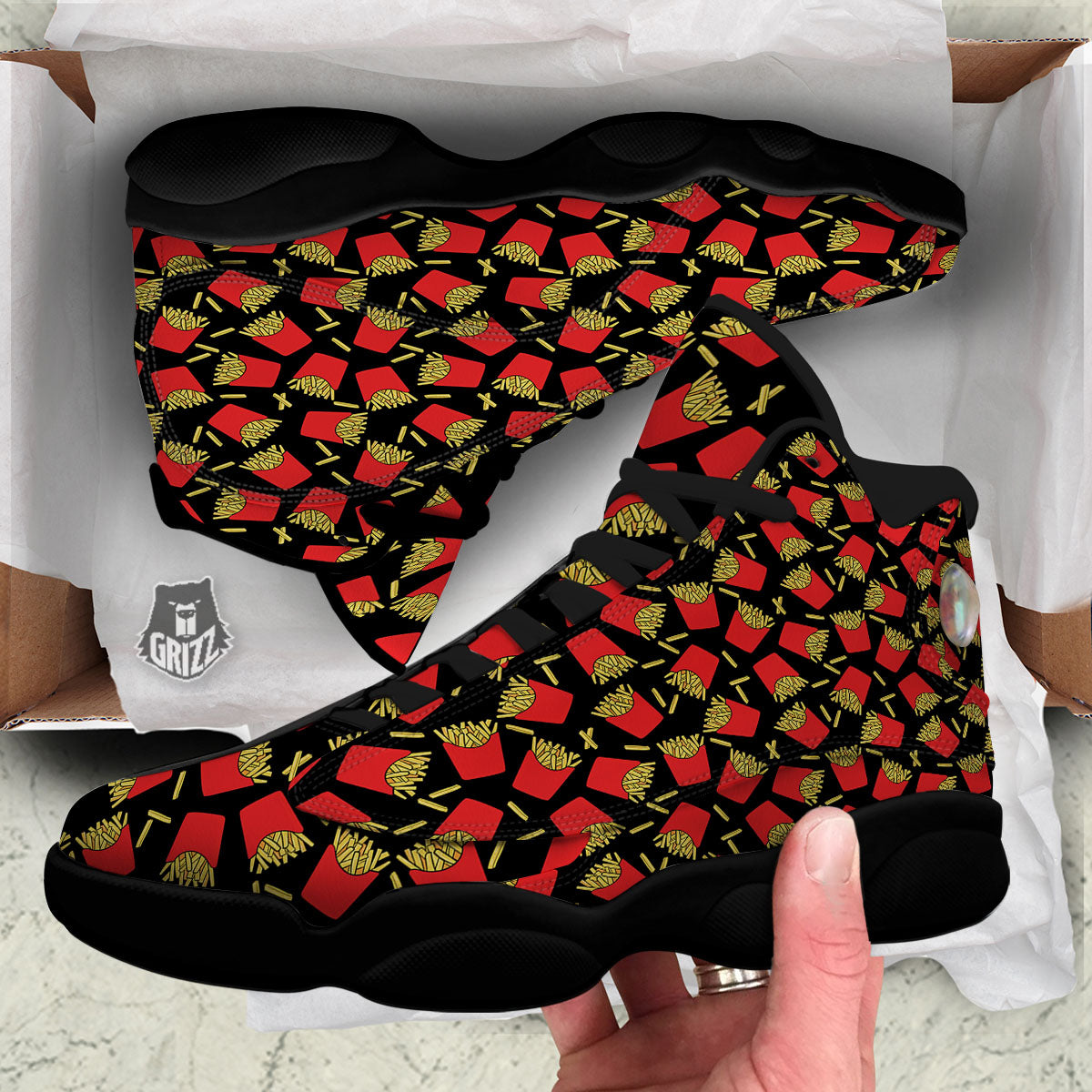 French Fries Doodle Print Pattern Black Basketball Shoes-grizzshop