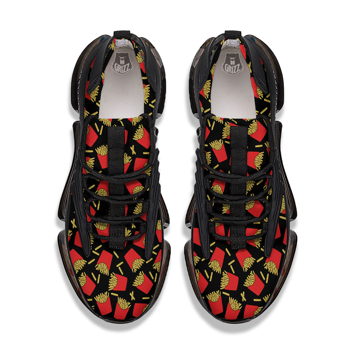 French Fries Doodle Print Pattern Black Gym Shoes-grizzshop