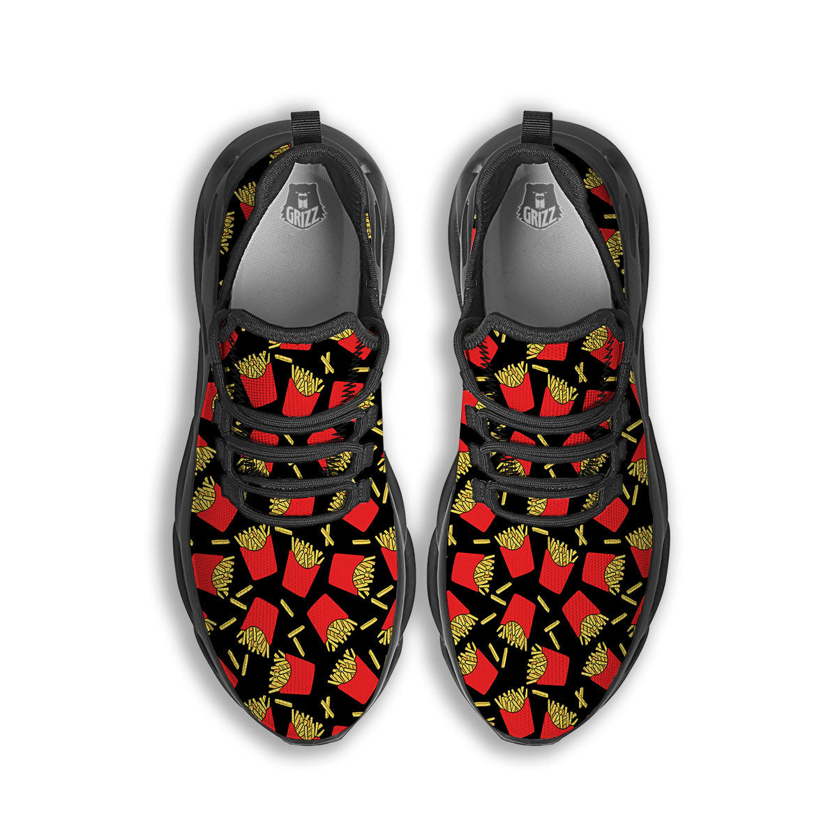 French Fries Doodle Print Pattern Black Running Shoes-grizzshop