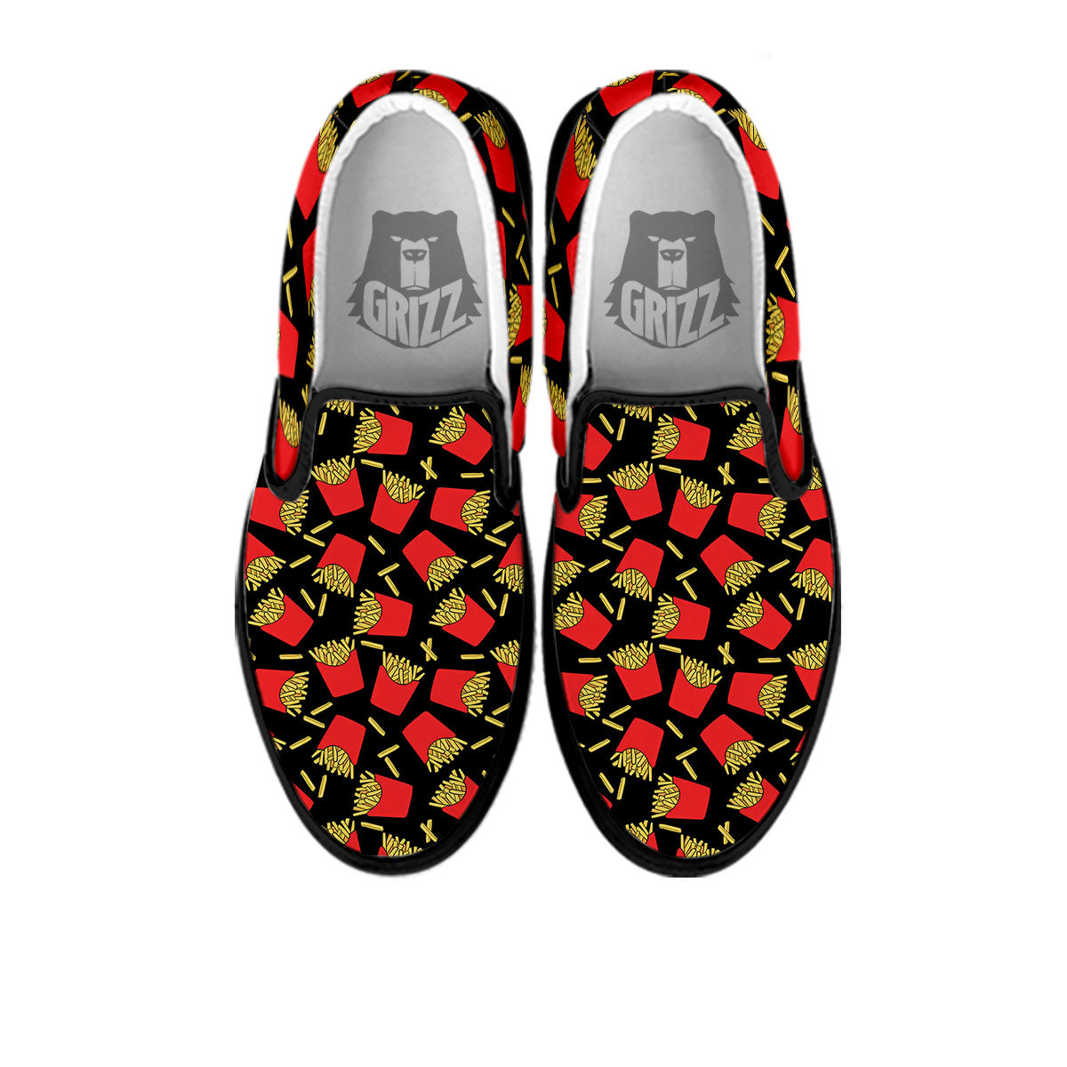 French Fries Doodle Print Pattern Black Slip On Shoes-grizzshop