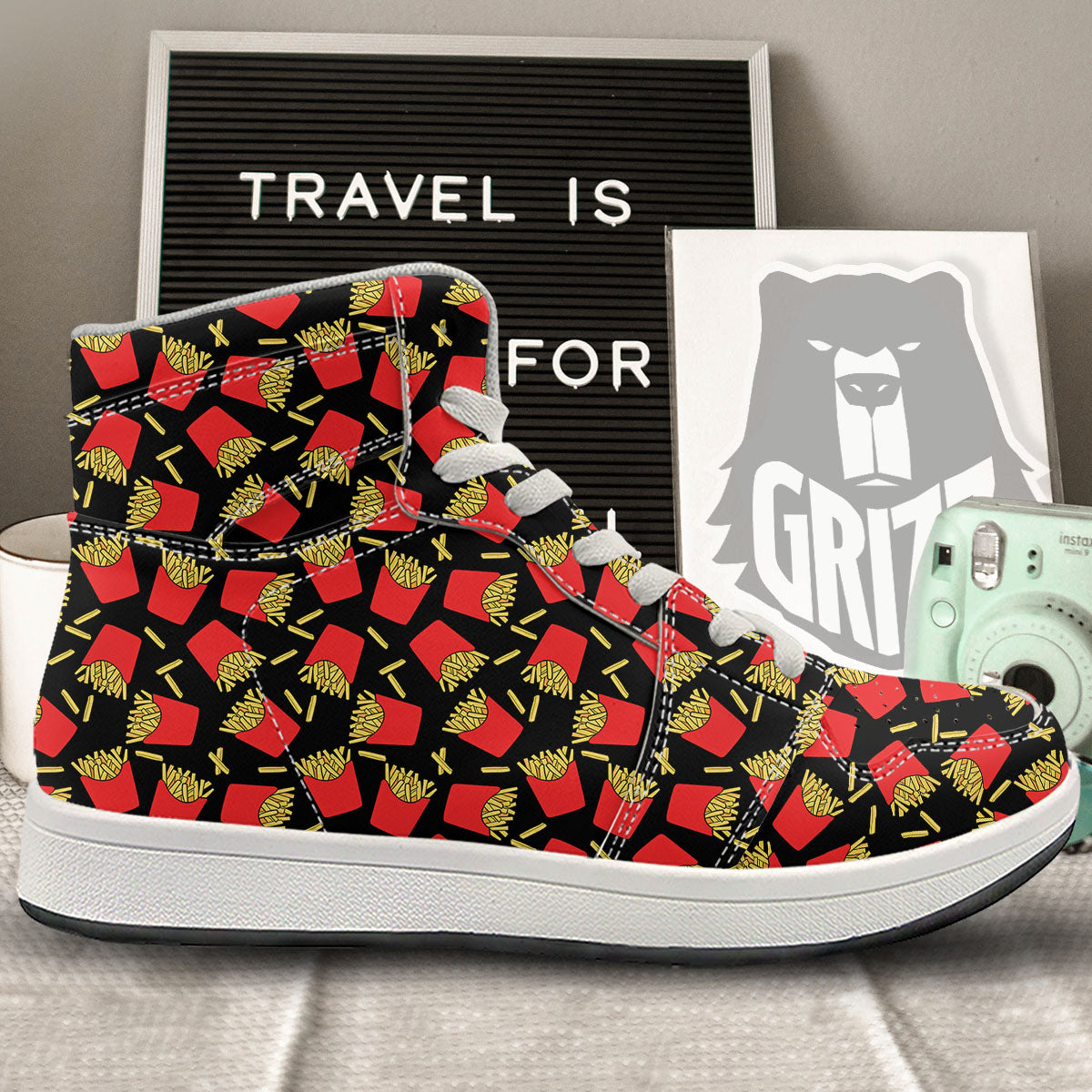 French Fries Doodle Print Pattern High Top Sneakers-grizzshop