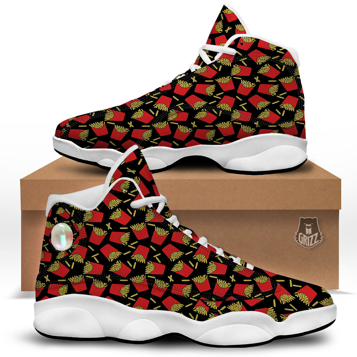 French Fries Doodle Print Pattern White Basketball Shoes-grizzshop