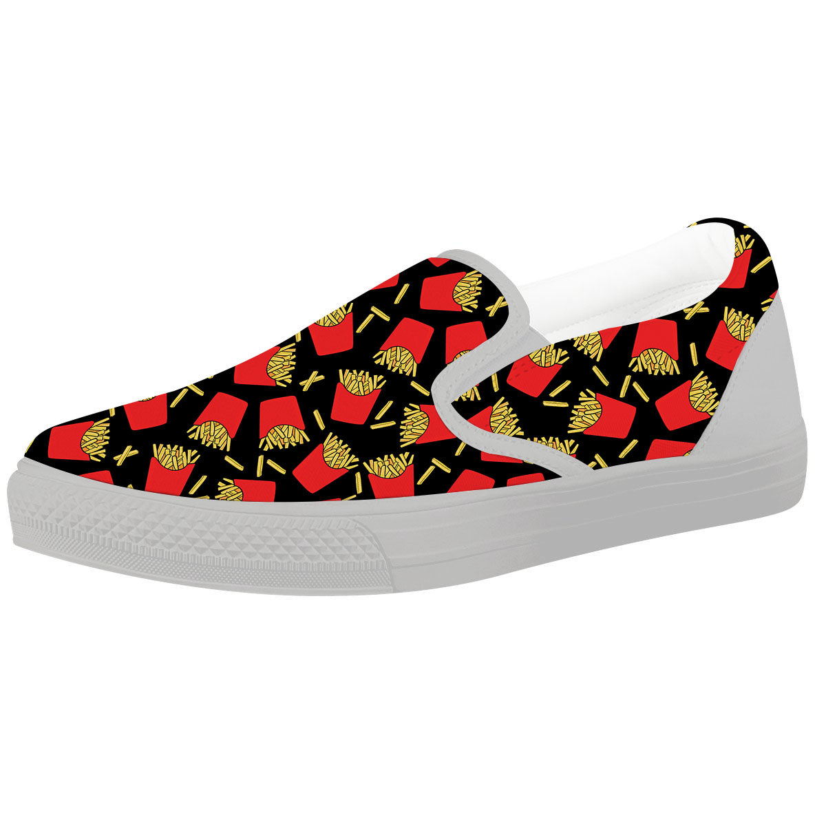 French Fries Doodle Print Pattern White Slip On Shoes-grizzshop