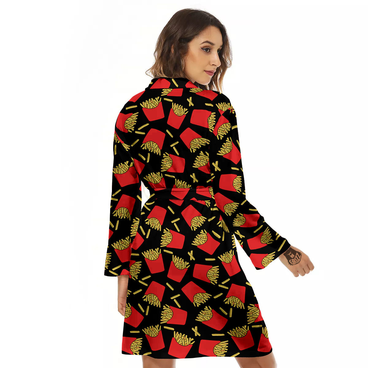 French Fries Doodle Print Pattern Women's Robe-grizzshop