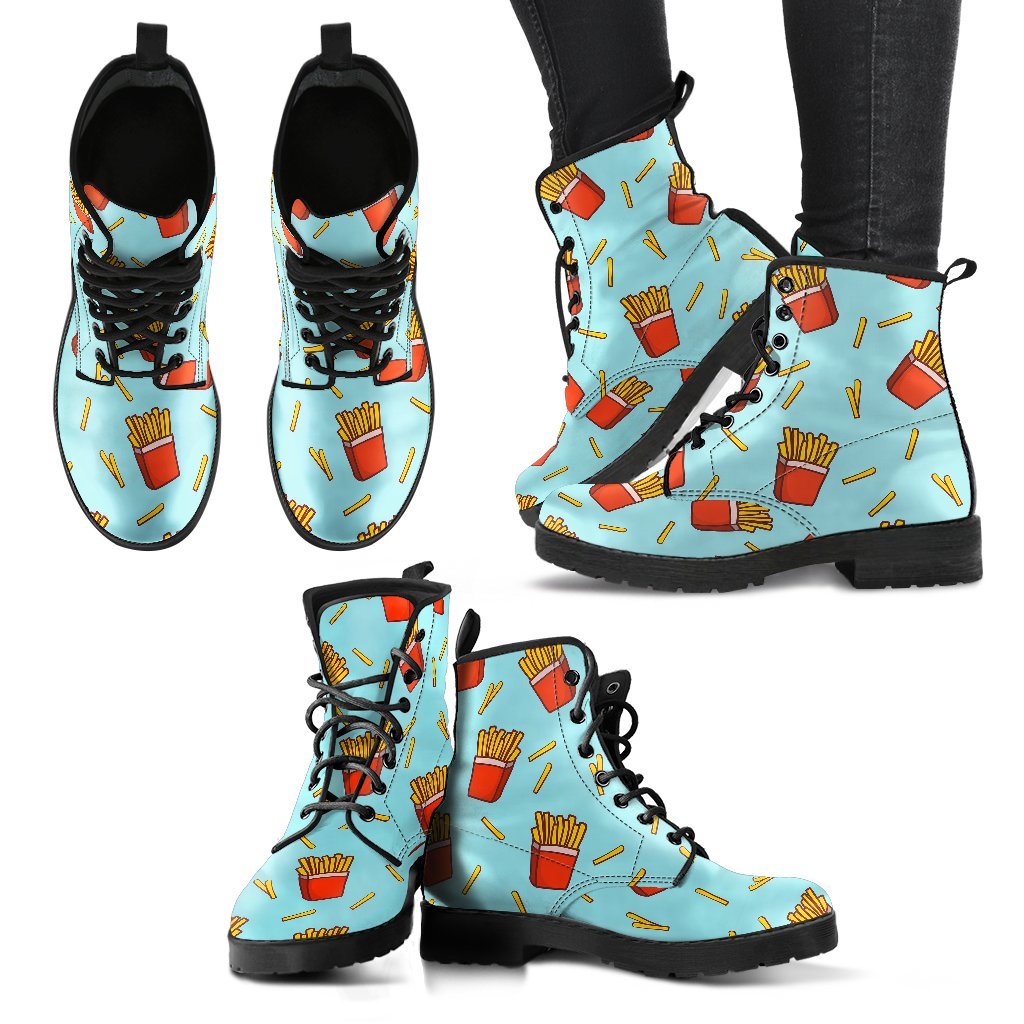 French Fries Print Pattern Men Women Leather Boots-grizzshop