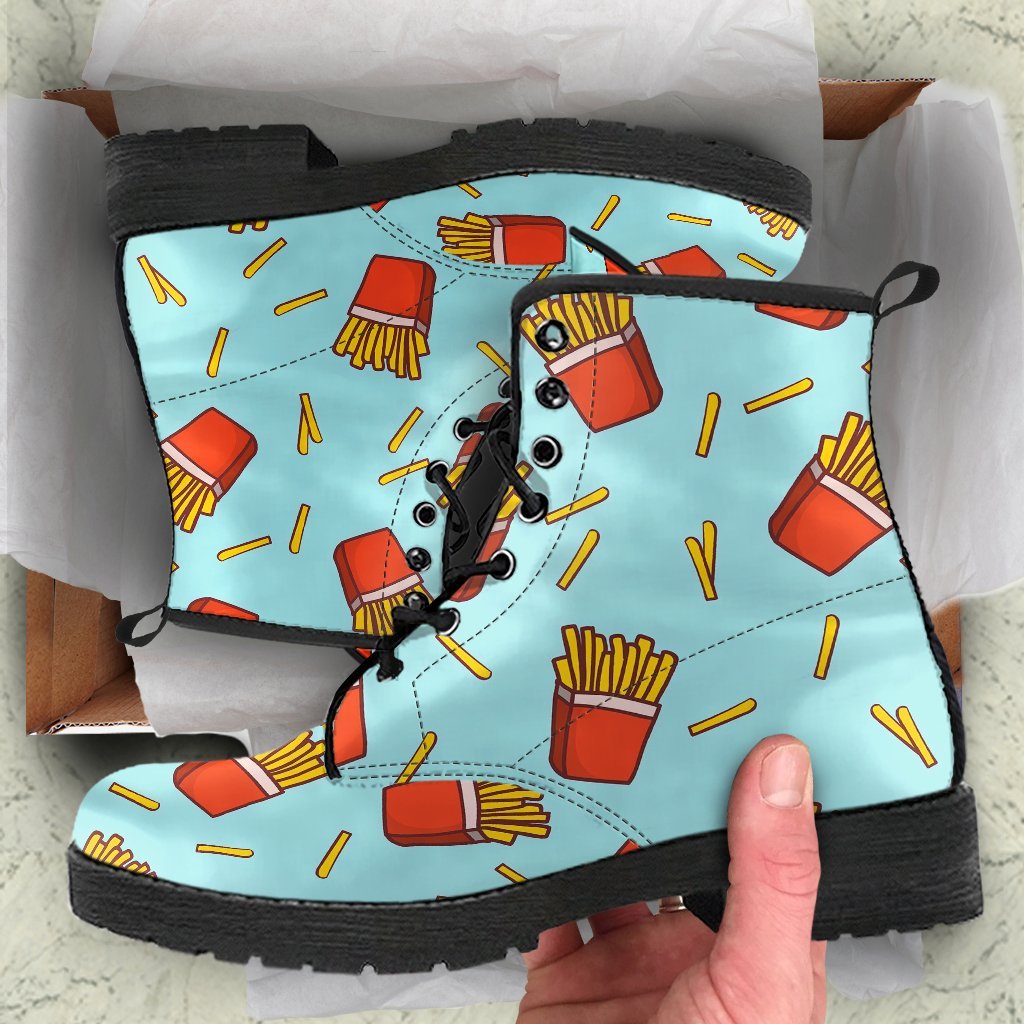 French Fries Print Pattern Men Women Leather Boots-grizzshop