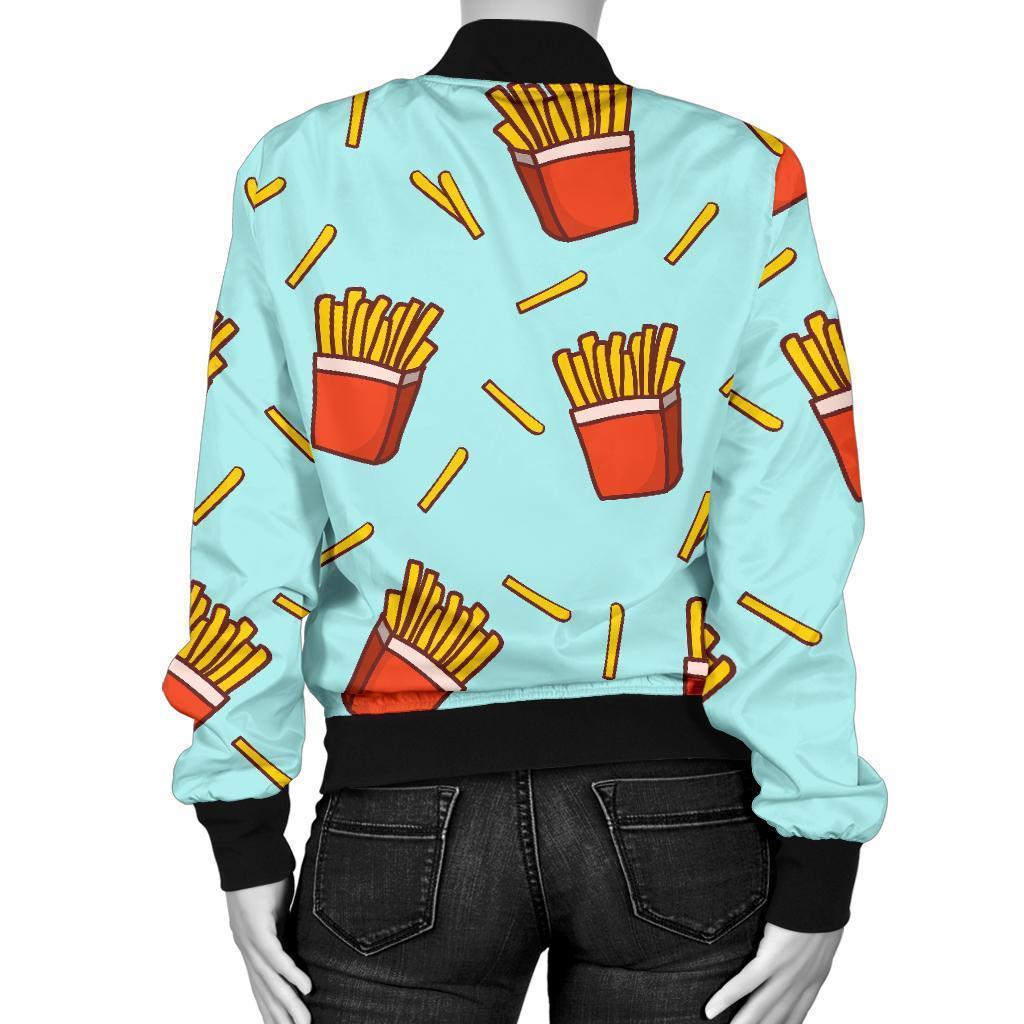 French Fries Print Pattern Women Casual Bomber Jacket-grizzshop