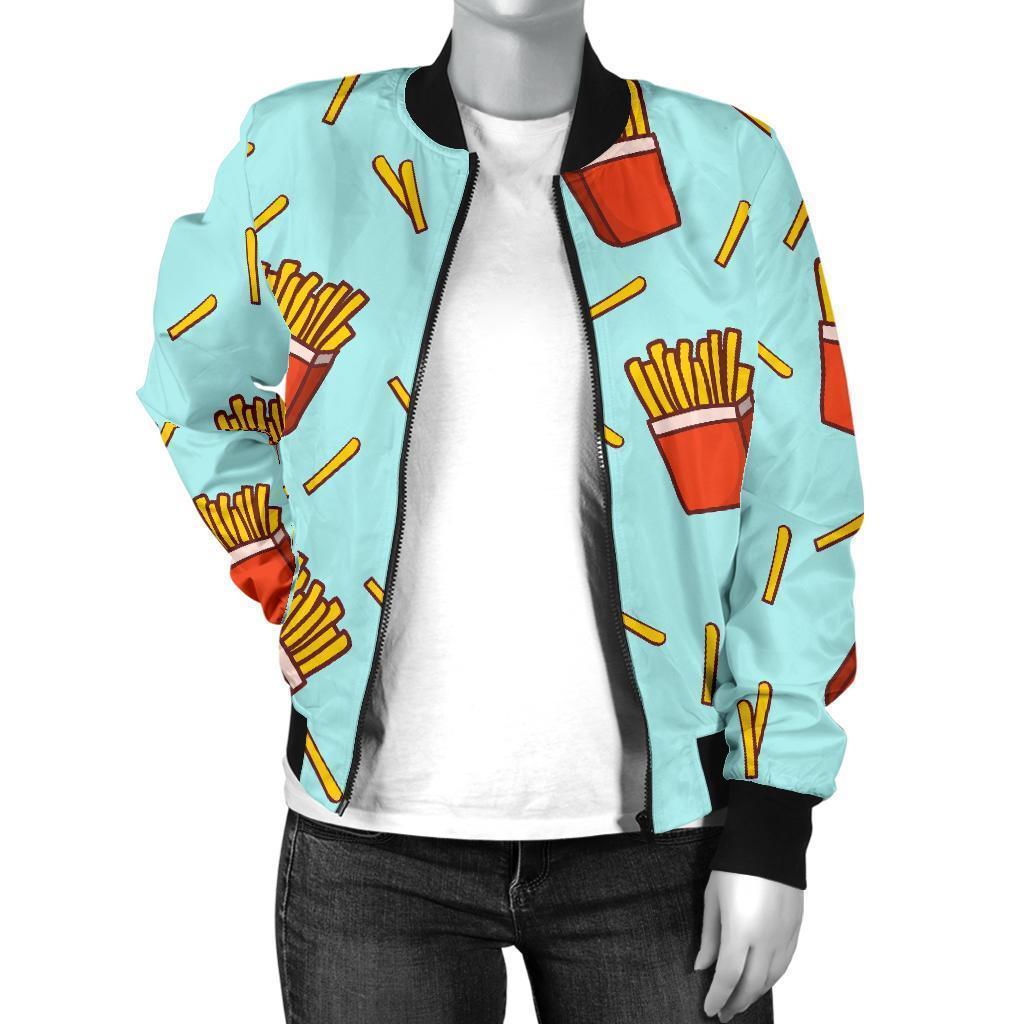 French Fries Print Pattern Women Casual Bomber Jacket-grizzshop