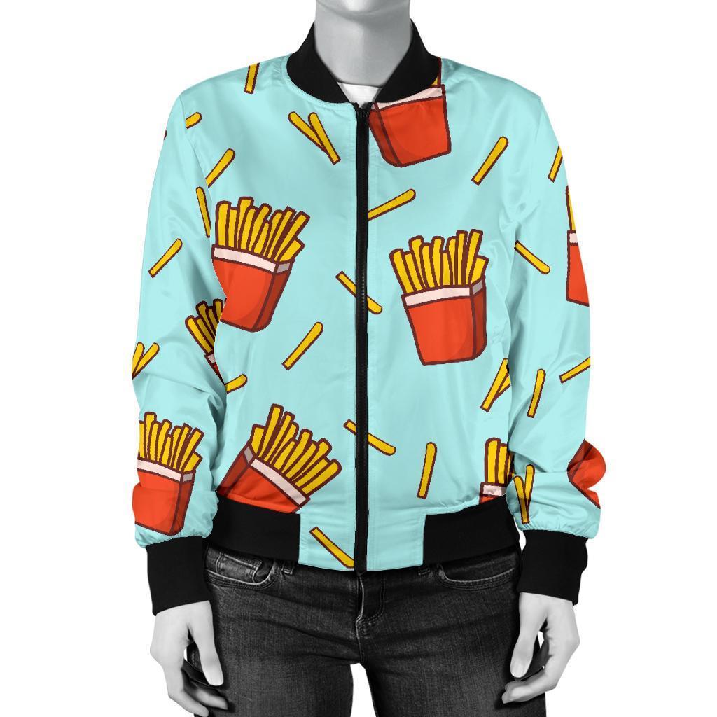 French Fries Print Pattern Women Casual Bomber Jacket-grizzshop