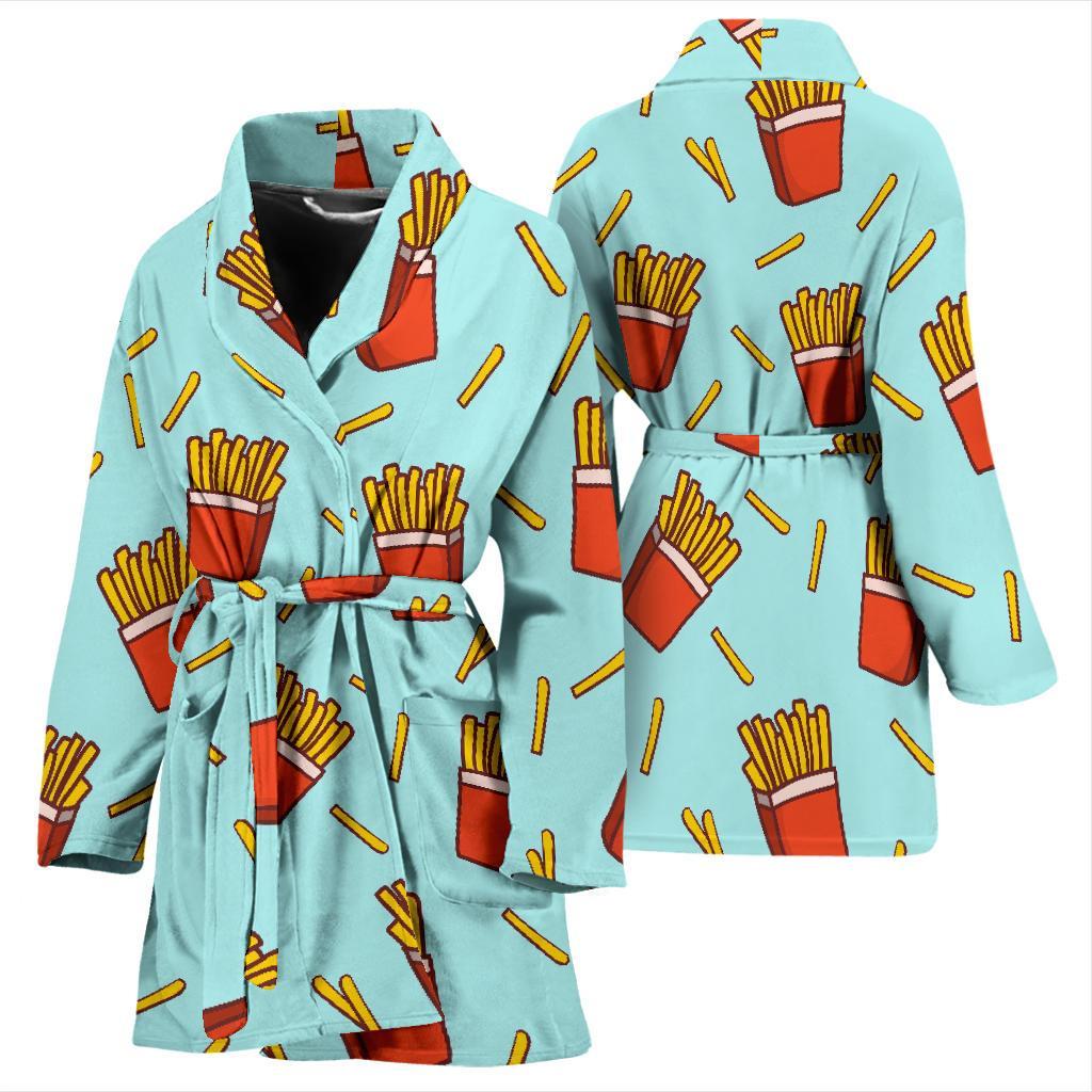 French Fries Print Pattern Women Long Robe-grizzshop