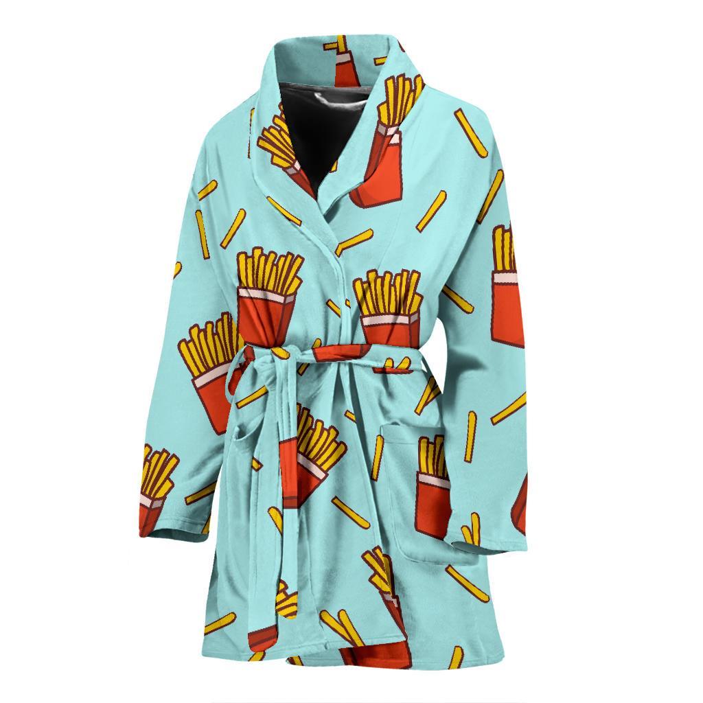 French Fries Print Pattern Women Long Robe-grizzshop