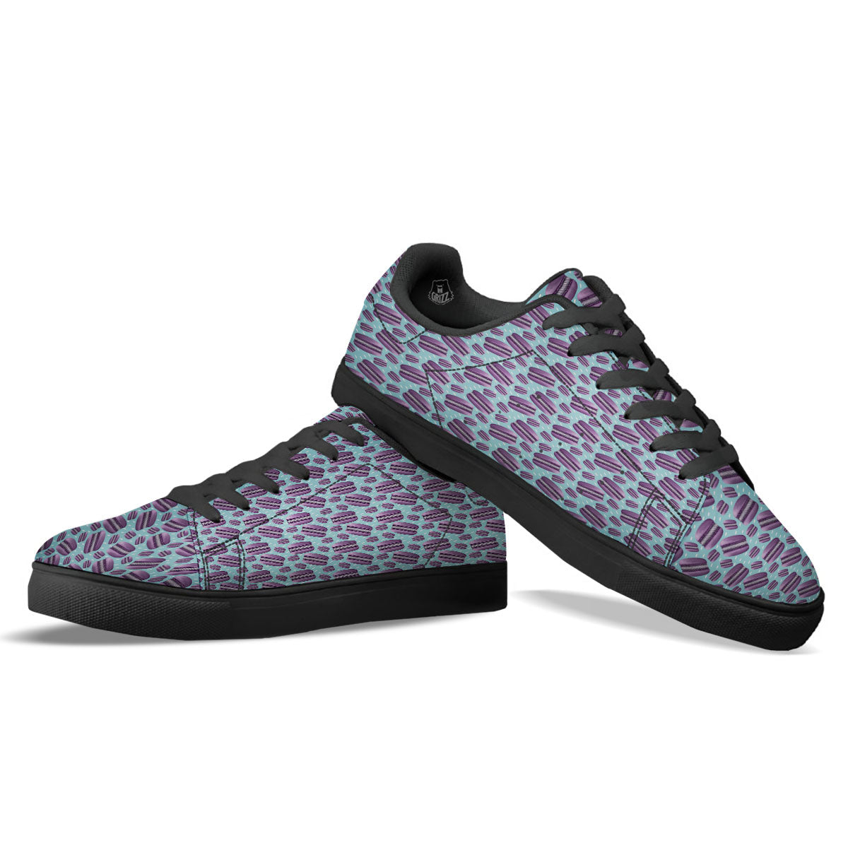 French Macarons Print Pattern Black Low Top Sneakers-grizzshop