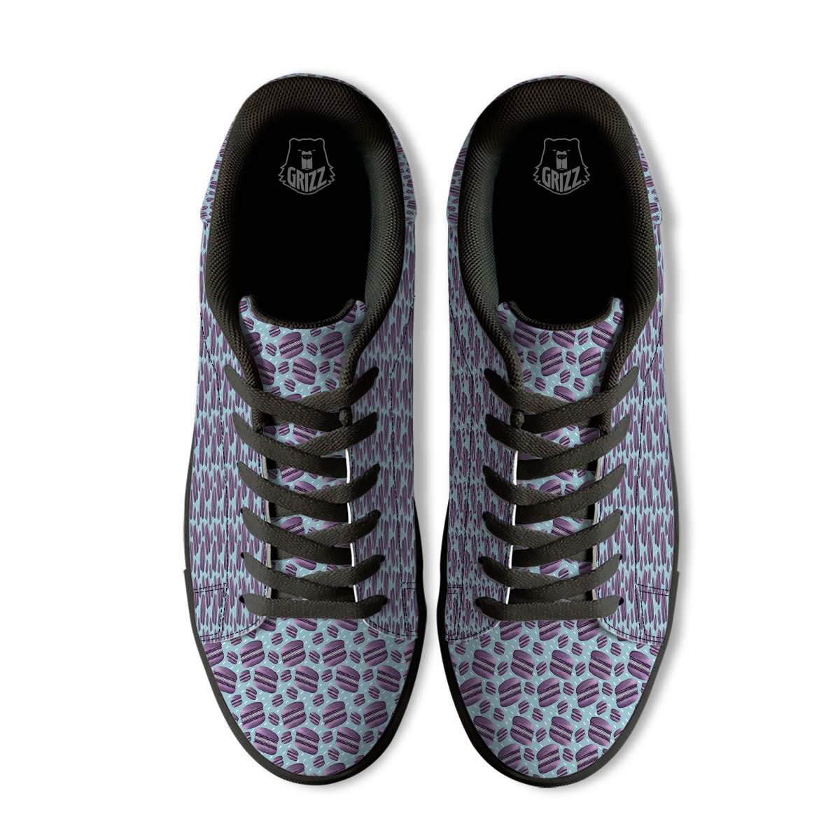 French Macarons Print Pattern Black Low Top Sneakers-grizzshop