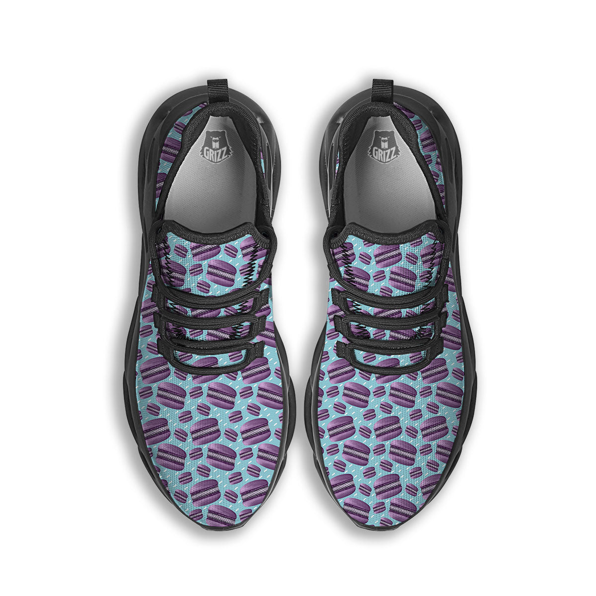 French Macarons Print Pattern Black Running Shoes-grizzshop