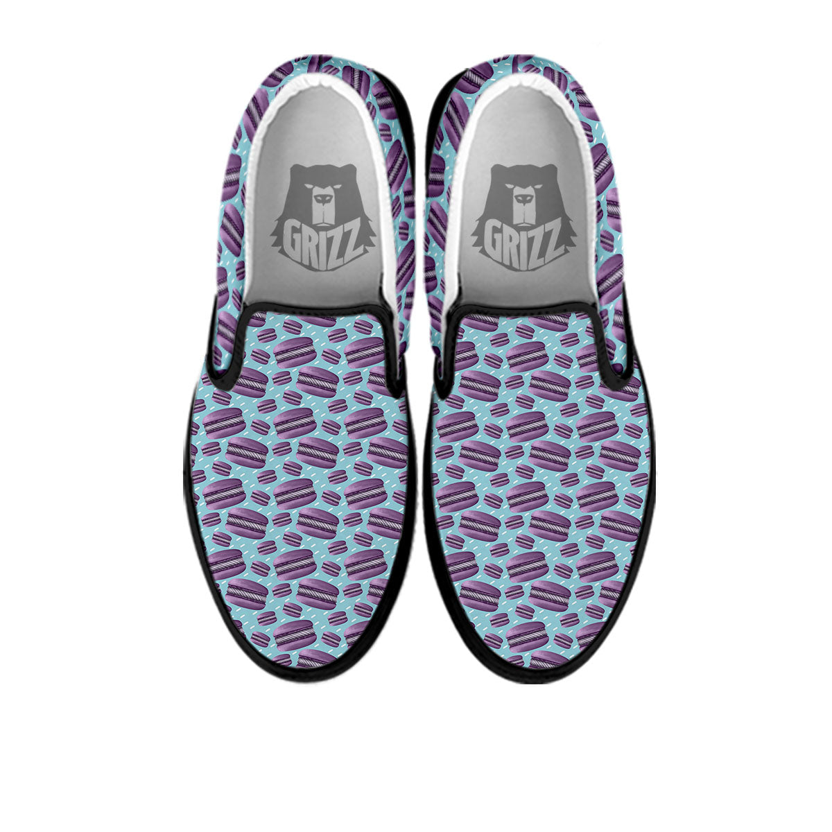 French Macarons Print Pattern Black Slip On Shoes-grizzshop