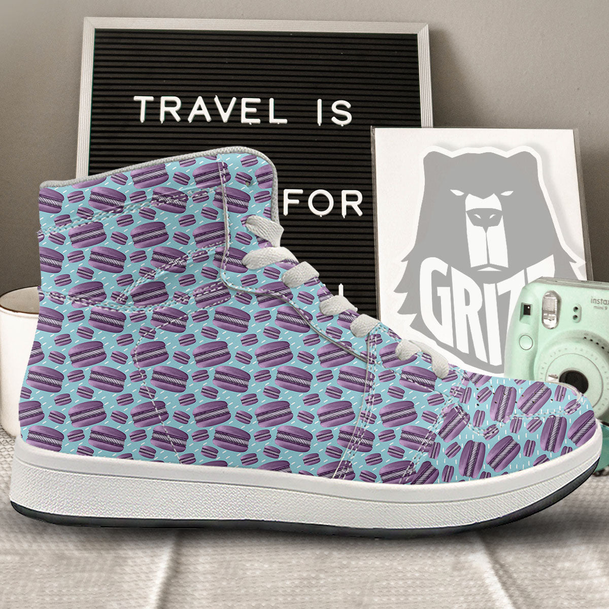 French Macarons Print Pattern High Top Sneakers-grizzshop